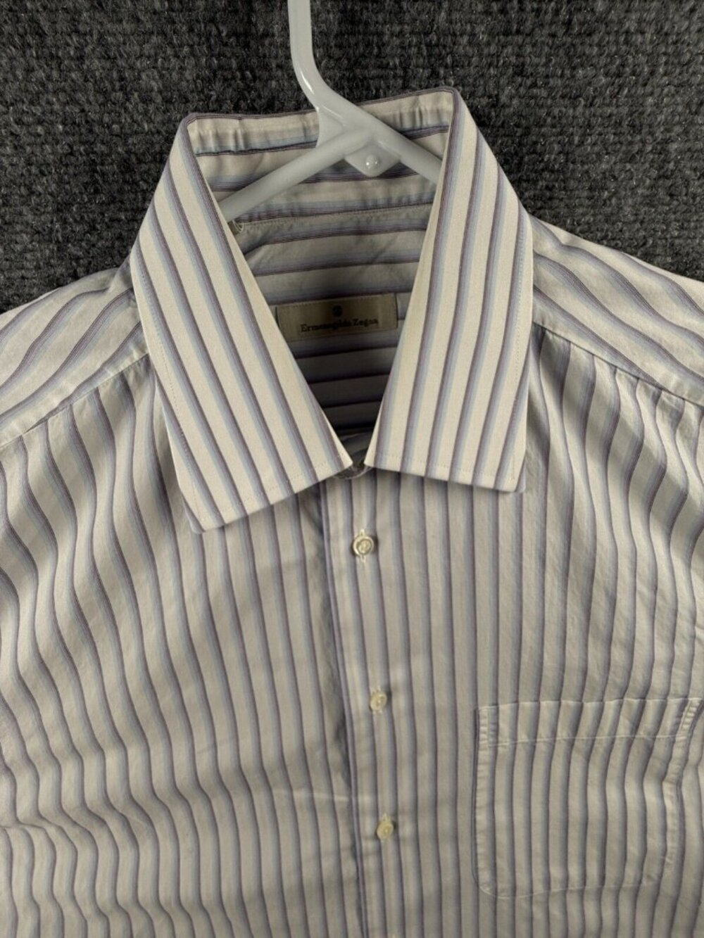 Ermenegildo Zegna 15.5 Long Sleeve Button Up Shirt Men Striped Blue Purple - Picture 7 of 16